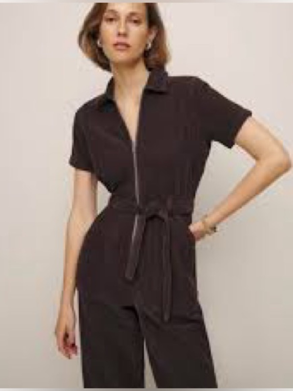 Reformation Jeans Cassidy Corduroy Short-Sleeve Zip Front Jumpsuit Size 8